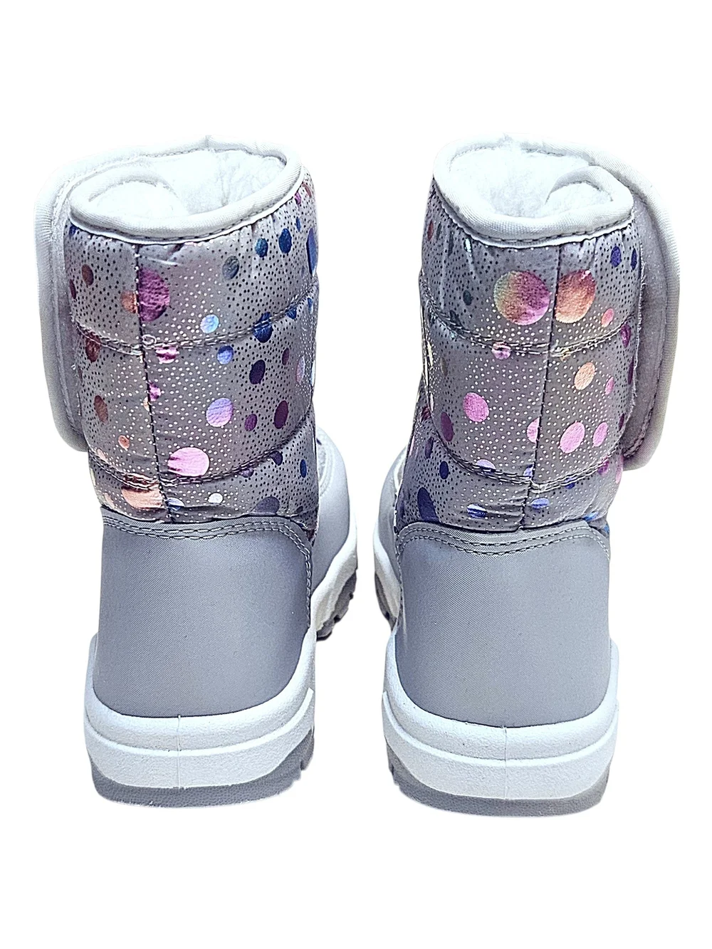 Girls Silver Metallic Rainbow Polka Dot Winter Snow Boots 12 NWOT